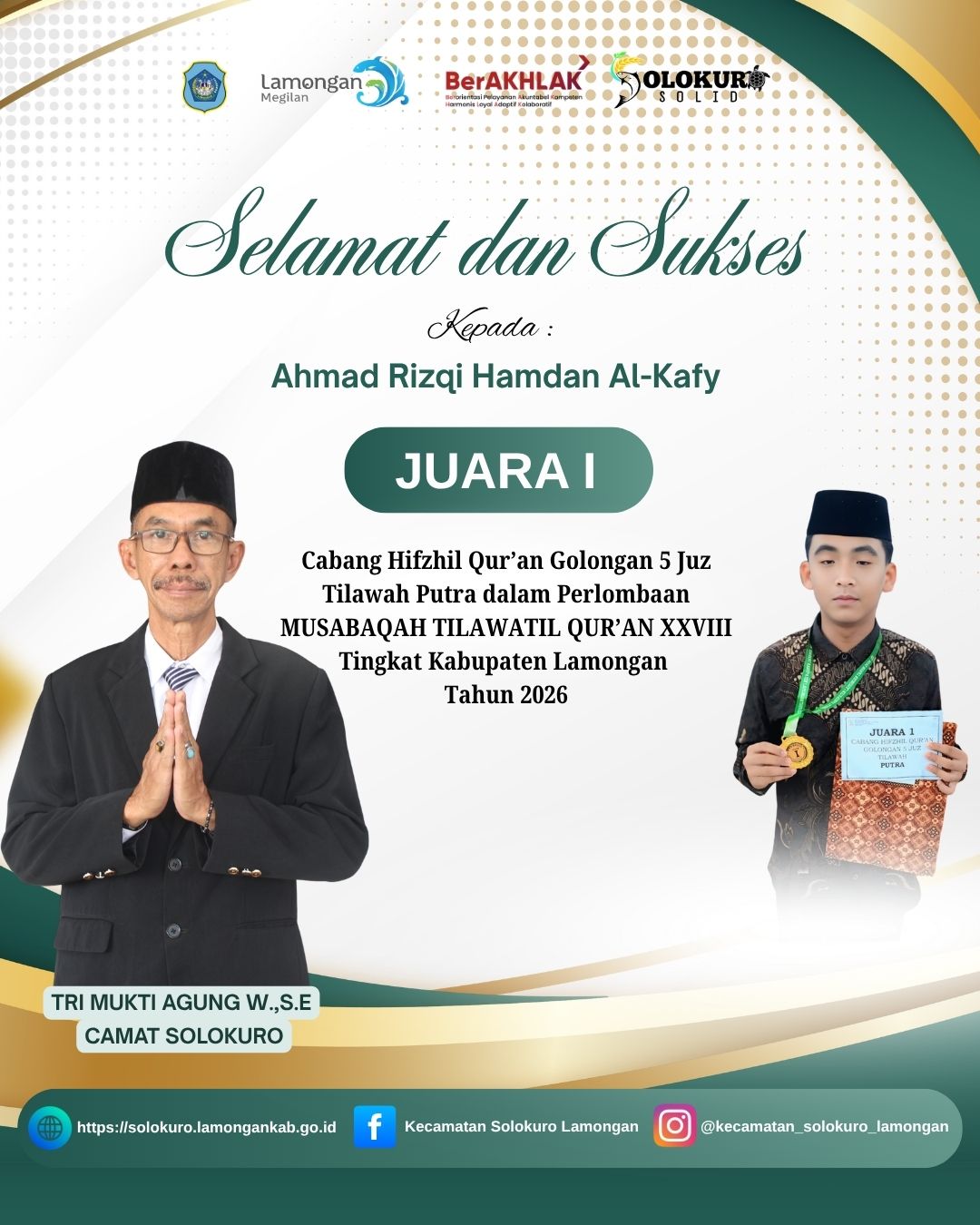 Foto: JUARA I CABANG HIFZHIL QUR'AN GOLONGAN 5 JUZ TILAWAH PUTRA