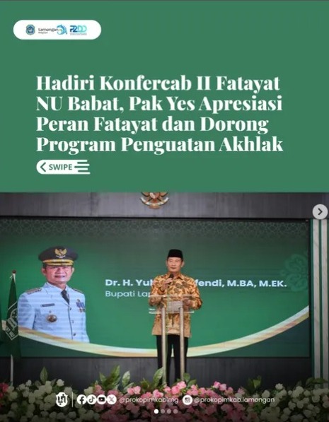 Foto: Hadiri Konfercab II Fatayat NU Babat, Pak Yes Apresiasi Peran Fatayat dan Dorong Program Penguatan Akhlak
