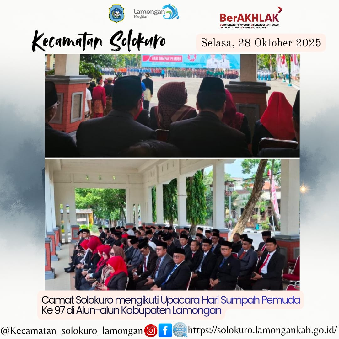 Foto: Camat Solokuro Ikuti Upacara Hari Sumpah Pemuda di Alun-Alun Kabupaten Lamongan