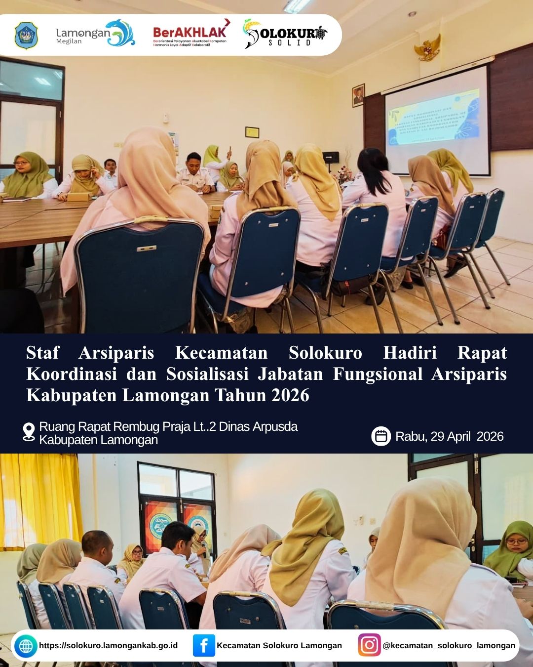 Foto: STAF ARSIPARIS KECAMATAN SOLOKURO HADIRI RAKOR DAN SOSIALISASI JABATAN FUNGSIONAL ARSIPARIS KABUPATEN LAMONGAN TAHUN 2026