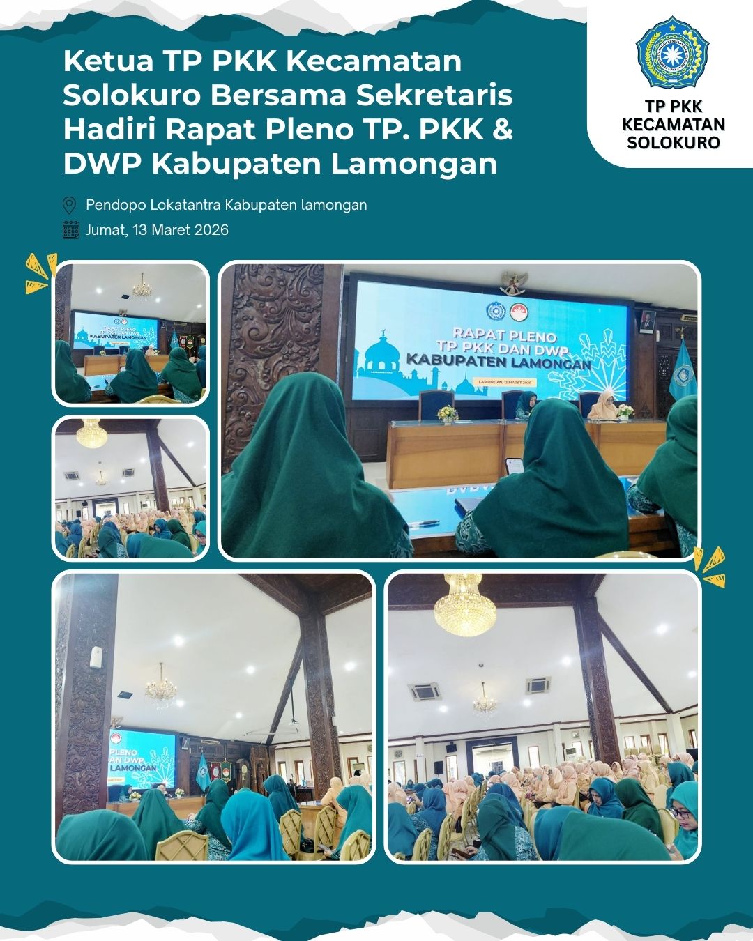 Foto: KETUA TP PKK KECAMATAN SOLOKURO BERSAMA SEKRETARIS HADIRI RAPAT PLENO TP PKK DAN DWP KABUPATEN LAMONGAN