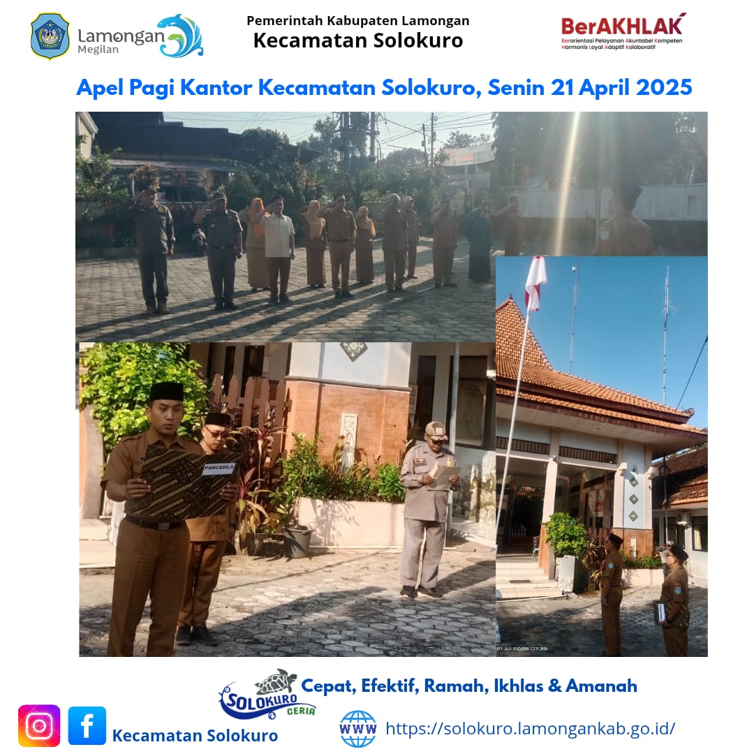 Foto: Pesan Sekcam Solokuro menjelang HUT RI Ke 80 pada Apel Pagi Kantor Kecamatan Solokuro