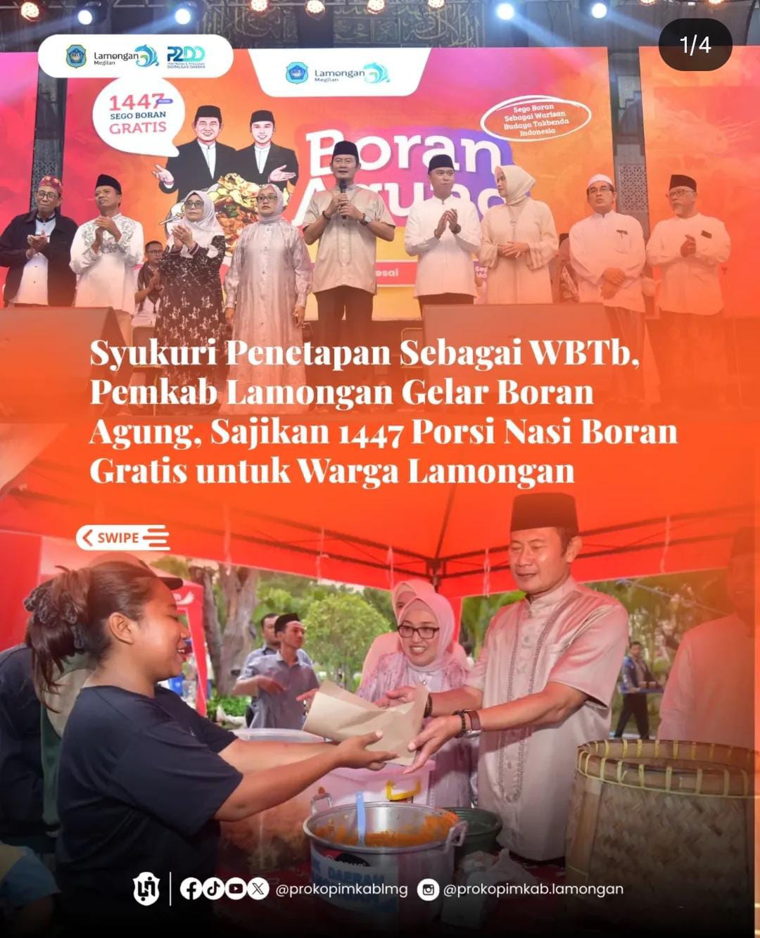 Foto: Syukuri Penetapan Sebagai WBTb, Pemkab Lamongan Gelar Boran Agung, Sajikan 1447 Porsi Nasi Boran Gratis untuk Warga Lamongan