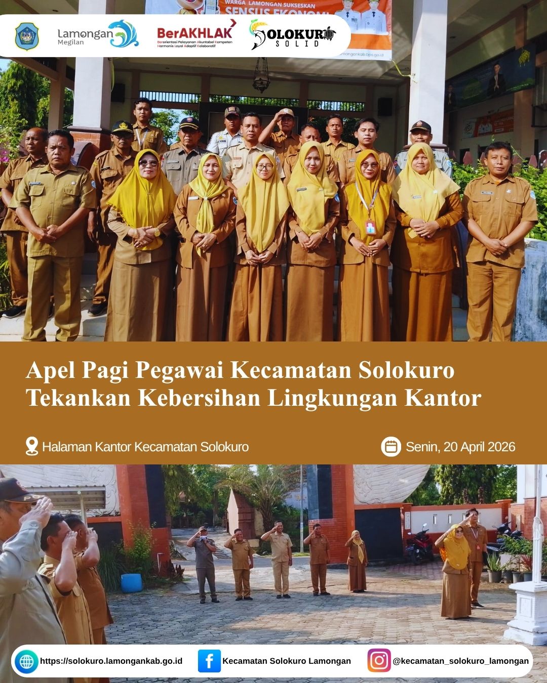 Foto: APEL PAGI PEGAWAI KECAMATAN SOLOKURO TEKANKAN KEBERSIHAN LINGKUNGAN KANTOR