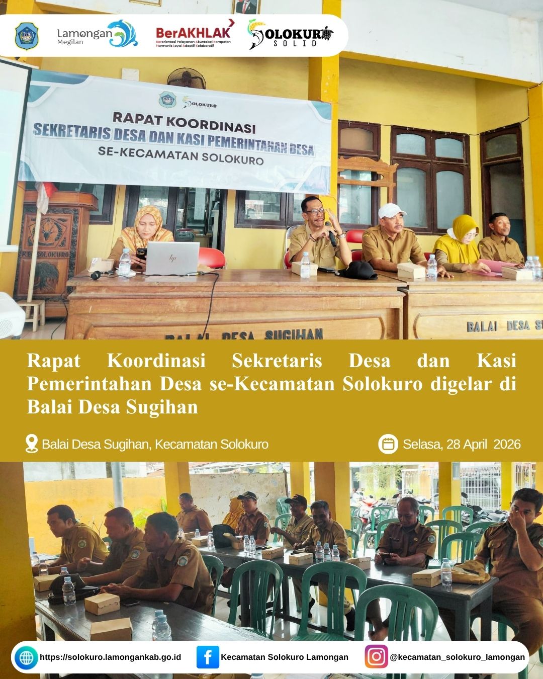 RAKOR SEKRETARIS DESA DAN KASI PEMERINTAHAN DESA SE KECAMATAN SOLOKURO DIGELAR DI BALAI DESA SUGIHAN