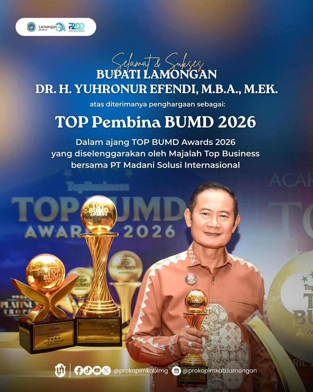 Foto: BUPATI LAMONGAN DAPAT PENGHARGAAN TOP PEMBINA BUMD 2026