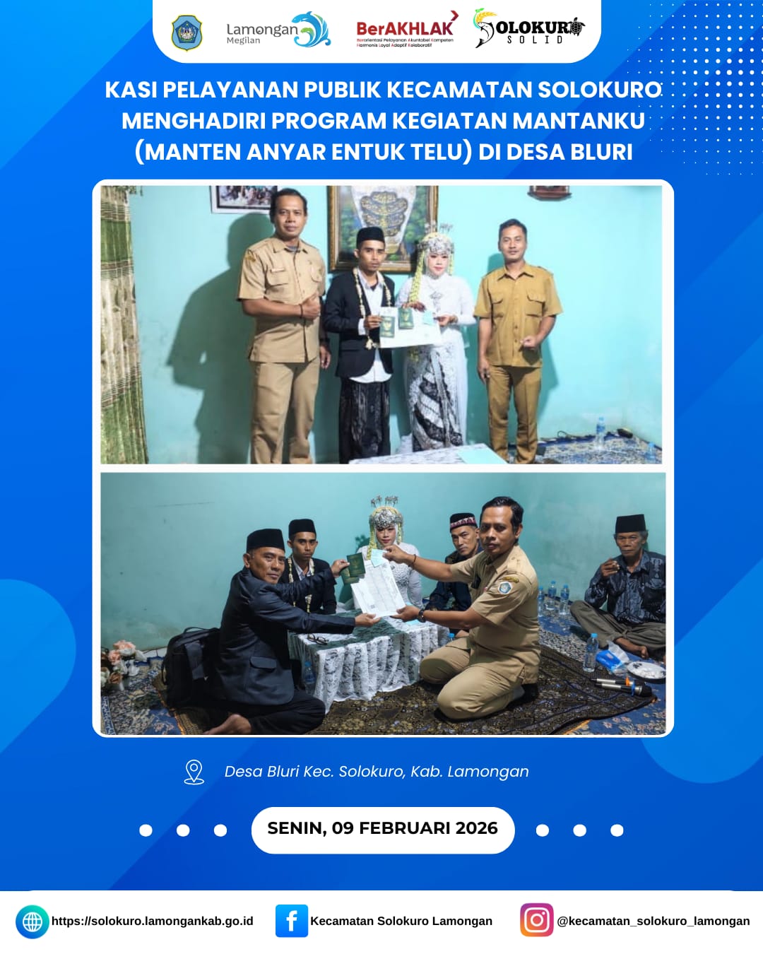 Foto: KASI PELAYANAN PUBLIK KECAMATAN SOLOKURO MENGHADIRI PROGRAM KEGIATAN MANTANKU (MANTEN ANYAR ENTUK TELU) DI DESA BLURI