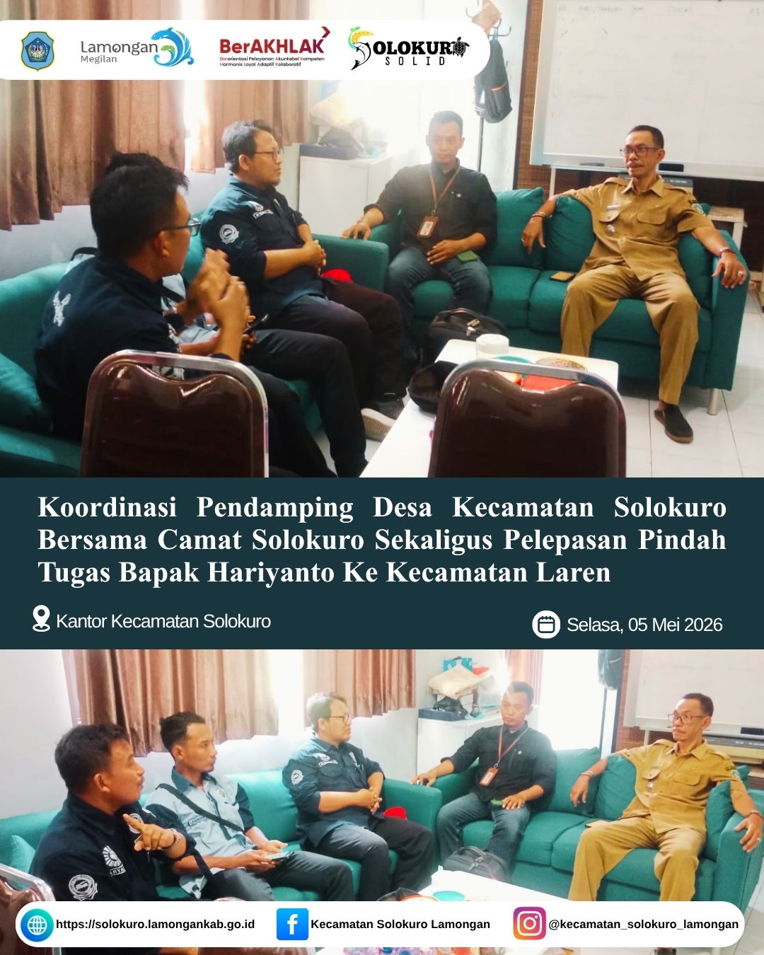 Foto: KOORDINASI PENDAMPING DESA KECAMATAN SOLOKURO BERSAMA CAMAT SOLOKURO SEKALIGUS PELEPASAN PINDAH TUGAS BAPAK HARIYANTO KE KECAMATAN LAREN