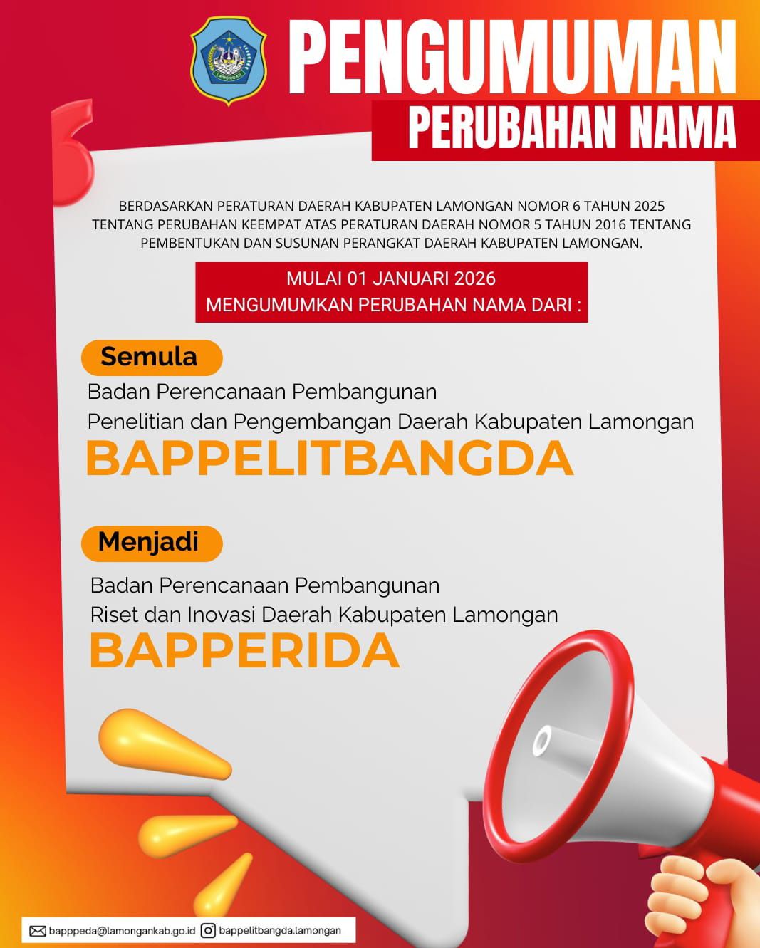 Foto: PERUBAHAN NOMENKLATUR BAPELITBANGDA KABUPATEN LAMONGAN
