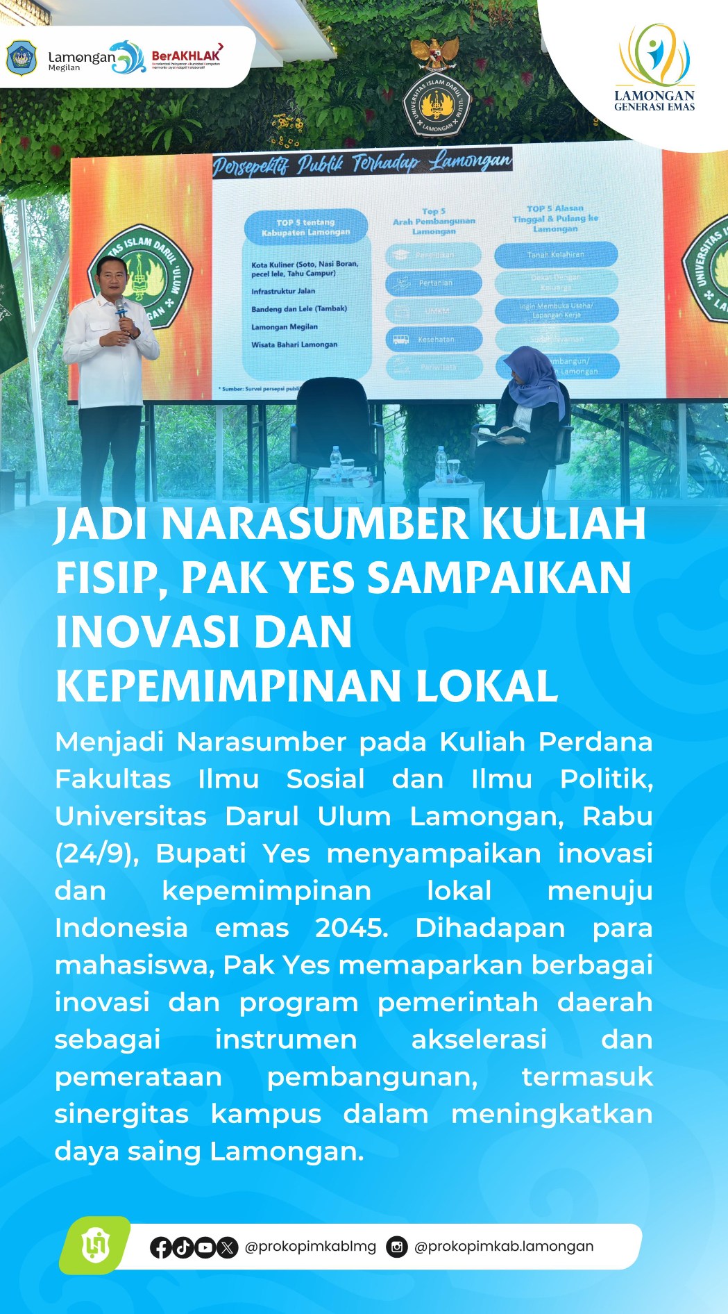 Foto: JADI NARASUMBER KULIAH FISIP,PAK YES SAMPAIKAN INOVASI DAN KEPEMIMPINAN LOKAL