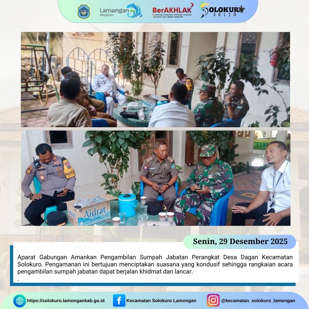 Foto: APARAT GABUNGAN AMANKAN PENGAMBILAN SUMPAH JABATAN PERANGKAT DESA DAGAN KECAMATAN SOLOKURO