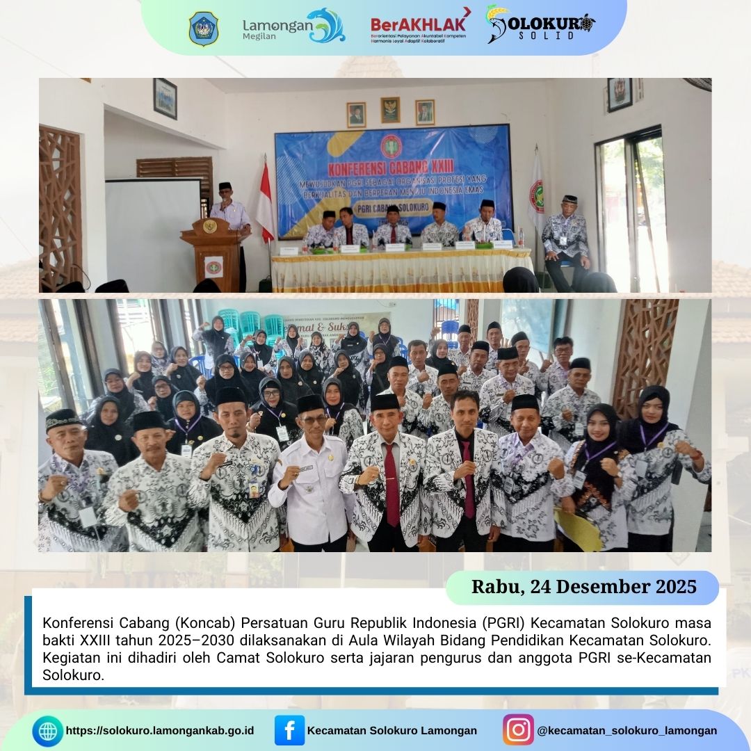Foto: KONFERENSI CABANG (KONCAB) PGRI SOLOKURO MASA BAKTI XXIII TAHUN 2025–2030 DIGELAR DI AULA BIDANG PENDIDIKAN KECAMATAN SOLOKURO