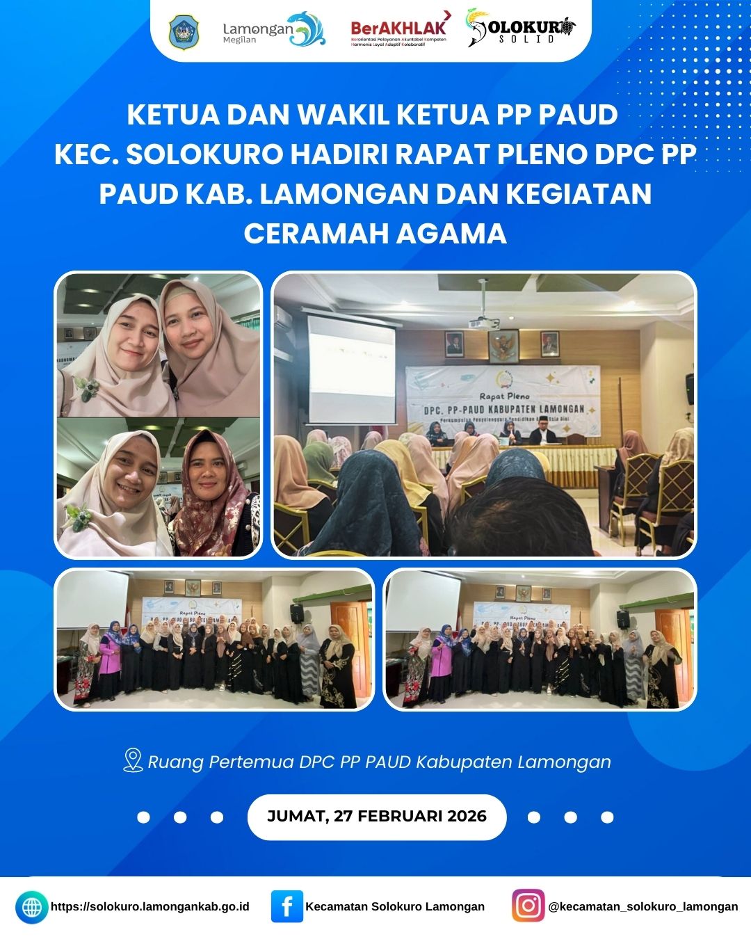 Foto: KETUA DAN WAKIL KETUA PP PAUD KEC. SOLOKURO HADIRI RAPAT PLENO DPC PP PAUD KAB. LAMONGAN DAN CERAMAH AGAMA