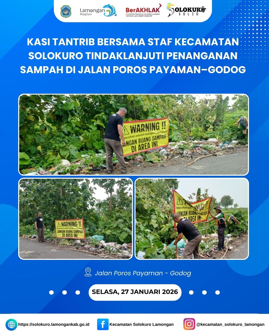 Foto: KASI TANTRIB BERSAMA STAF KECAMATAN SOLOKURO TINDAKLANJUTI PENANGANAN SAMPAH DI JALAN POROS PAYAMAN–GODOG