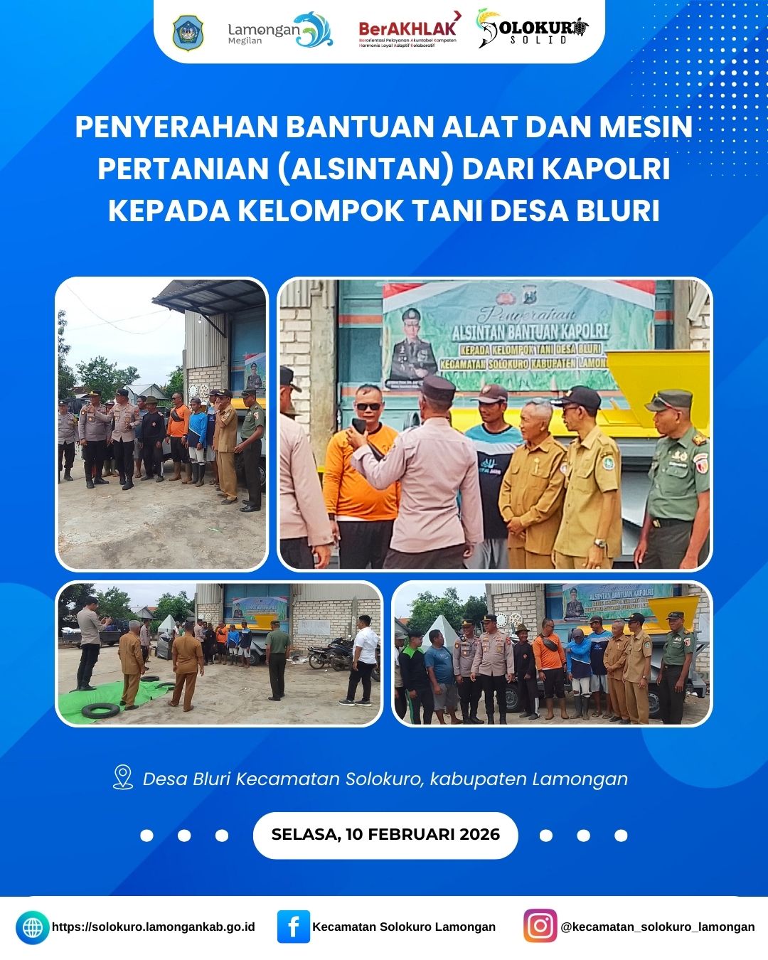 Foto: PENYERAHAN BANTUAN ALAT DAN MESIN PERTANIAN (ALSINTAN) DARI KAPOLRI KEPADA KELOMPOK TANI DESA BLURI