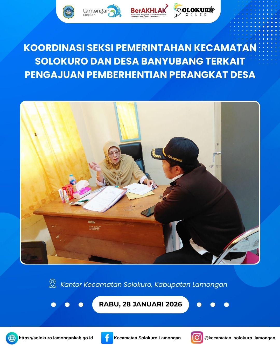 Foto: KOORDINASI SEKSI PEMERINTAHAN KECAMATAN SOLOKURO DAN DESA BANYUBANG TERKAIT PENGAJUAN PEMBERHENTIAN PERANGKAT DESA