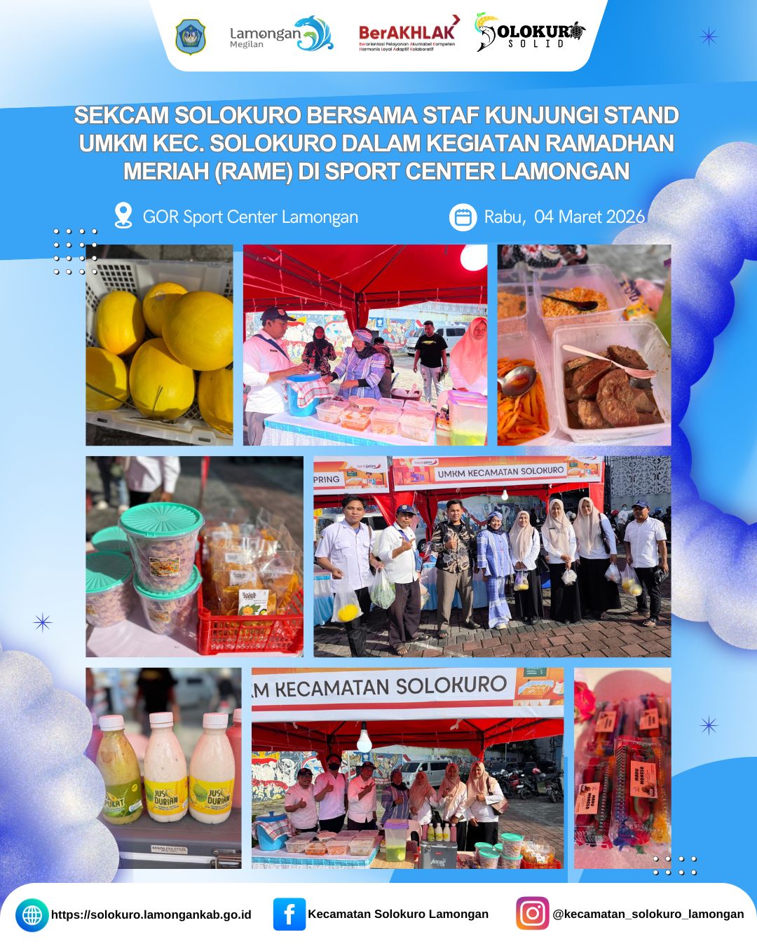 Foto: SEKCAM SOLOKURO BERSAMA STAF KUNJUNGI STAND UMKM KEC. SOLOKURO DALAM KEGIATAN RAMADHAN MERIAH (RAME) DI SPORT CENTER LAMONGAN