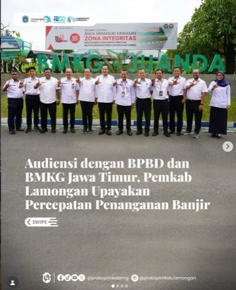 Audiensi dengan BPBD dan BMKG Jawa Timur, Pemkab Lamongan Upayakan Percepatan Penanganan Banjir