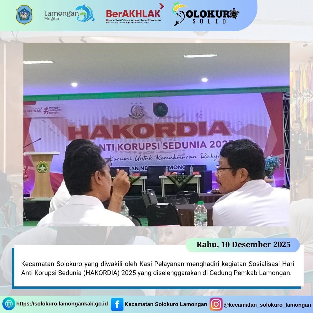 Foto: KECAMATAN SOLOKURO HADIRI SOSIALISASI HAKORDIA 2025 DI GEDUNG PEMKAB LAMONGAN
