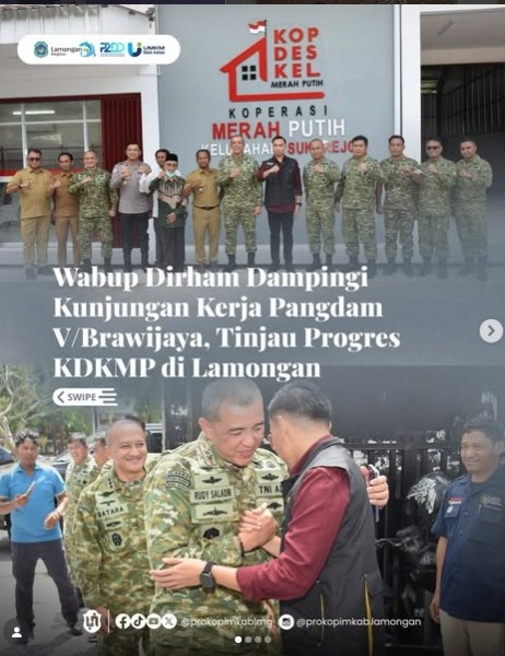 Foto: Wabup Dirham Dampingi Kunjungan Kerja Pangdam V/Brawijaya, Tinjau Progres KDKMP di Lamongan