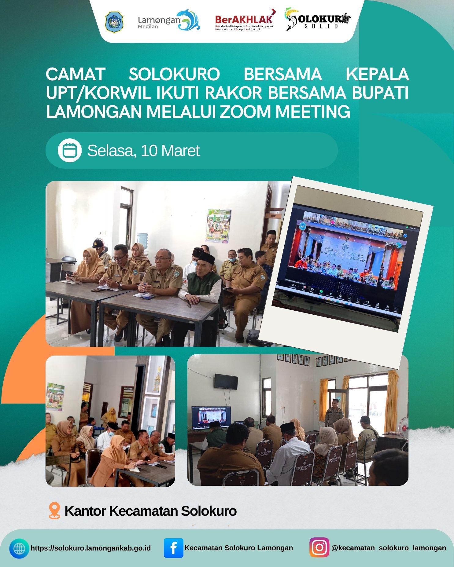 Foto: CAMAT SOLOKURO BERSAMA KEPALA UPT/KORWIL IKUTI RAKOR BERSAMA BUPATI LAMONGAN MELALUI ZOOM MEETING