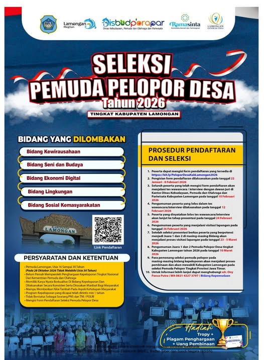 Foto: INGAT CATAT DAN IKUTI SELEKSI PEMUDA PELOPOR DESA TAHUN 2026