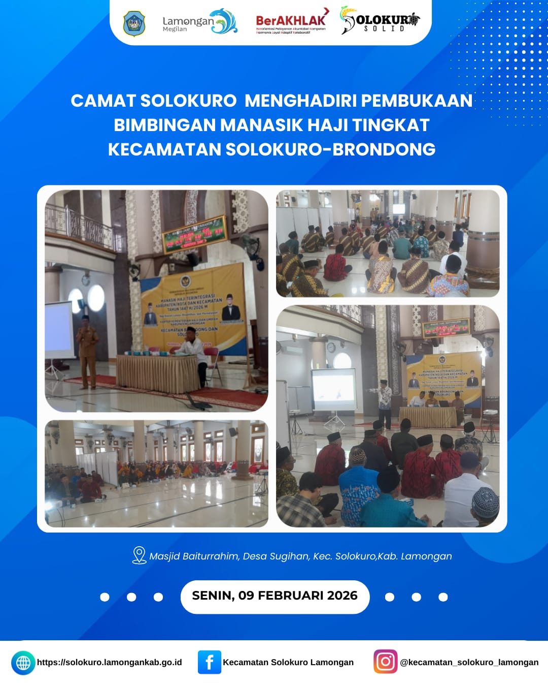 Foto: CAMAT SOLOKURO MENGHADIRI PEMBUKAAN BIMBINGAN MANASIK HAJI TINGKAT KECAMATAN SOLOKURO-BRONDONG