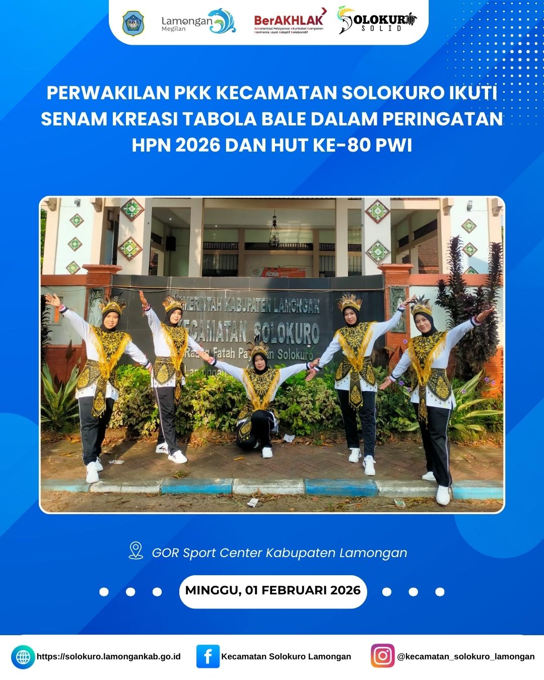 Foto: PERWAKILAN PKK KECAMATAN SOLOKURO IKUTI SENAM KREASI TABOLA BALE DALAM PERINGATAN HPN 2026 DAN HUT KE-80 PWI