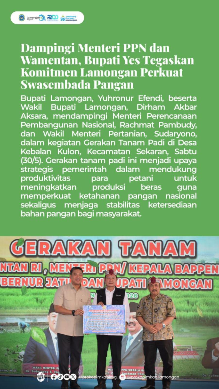 Foto: KUNJUNGAN MENTERI PPN DAN WAKIL MENTERI PERTANIAN DI LAMONGAN