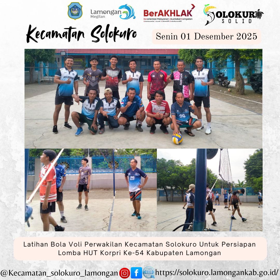 Foto: LATIHAN BOLA VOLI PERWAKILAN KECAMATAN SOLOKURO UNTUK PERSIAPAN LOMBA HUT KORPRI KE-54 KABUPATEN LAMONGAN