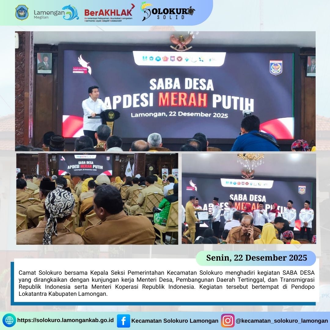 Foto: CAMAT SOLOKURO DAN KASI PEMERINTAHAN HADIRI KEGIATAN SABA DESA BERSAMA MENTERI DESA PDT DAN MENTERI KOPERASI RI