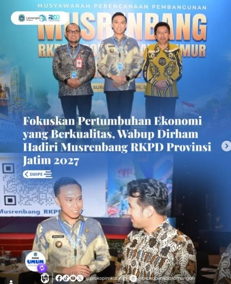 Foto: Fokuskan Pertumbuhan Ekonomi yang Berkualitas, Wabup Dirham Hadiri Musrenbang RKPD Provinsi Jatim 2027