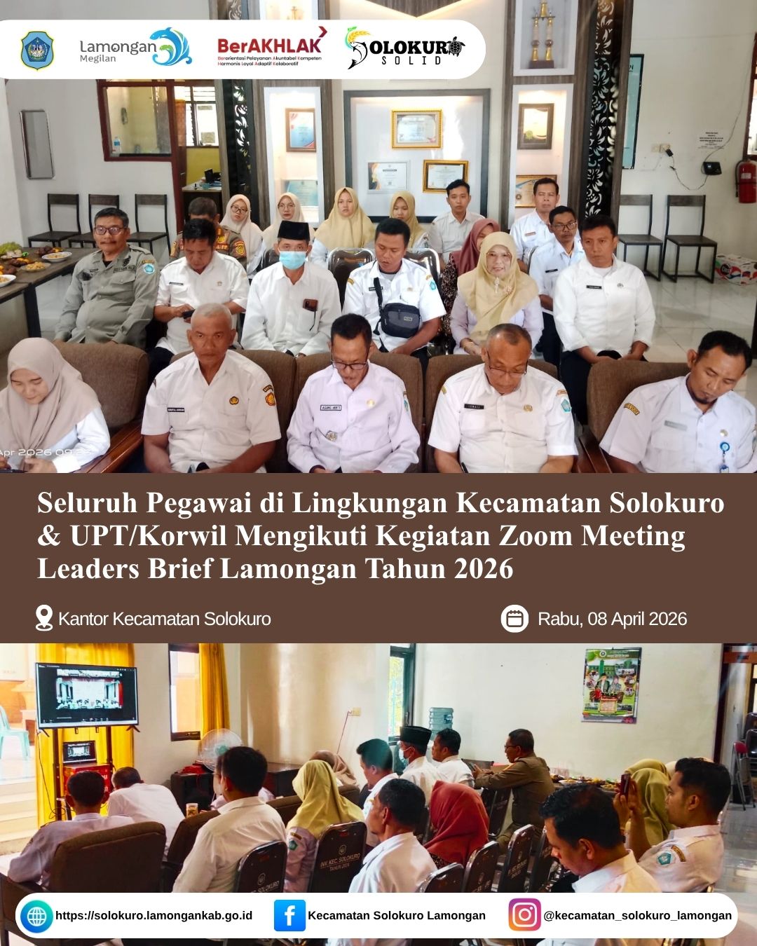 Foto: SELURUH PEGAWAI DI LINGKUNGAN KECAMATAN SOLOKURO DAN UPT/KORWIL IKUTI ZOOM MEETING LEADERS BRIEF LAMONGAN TAHUN 2026