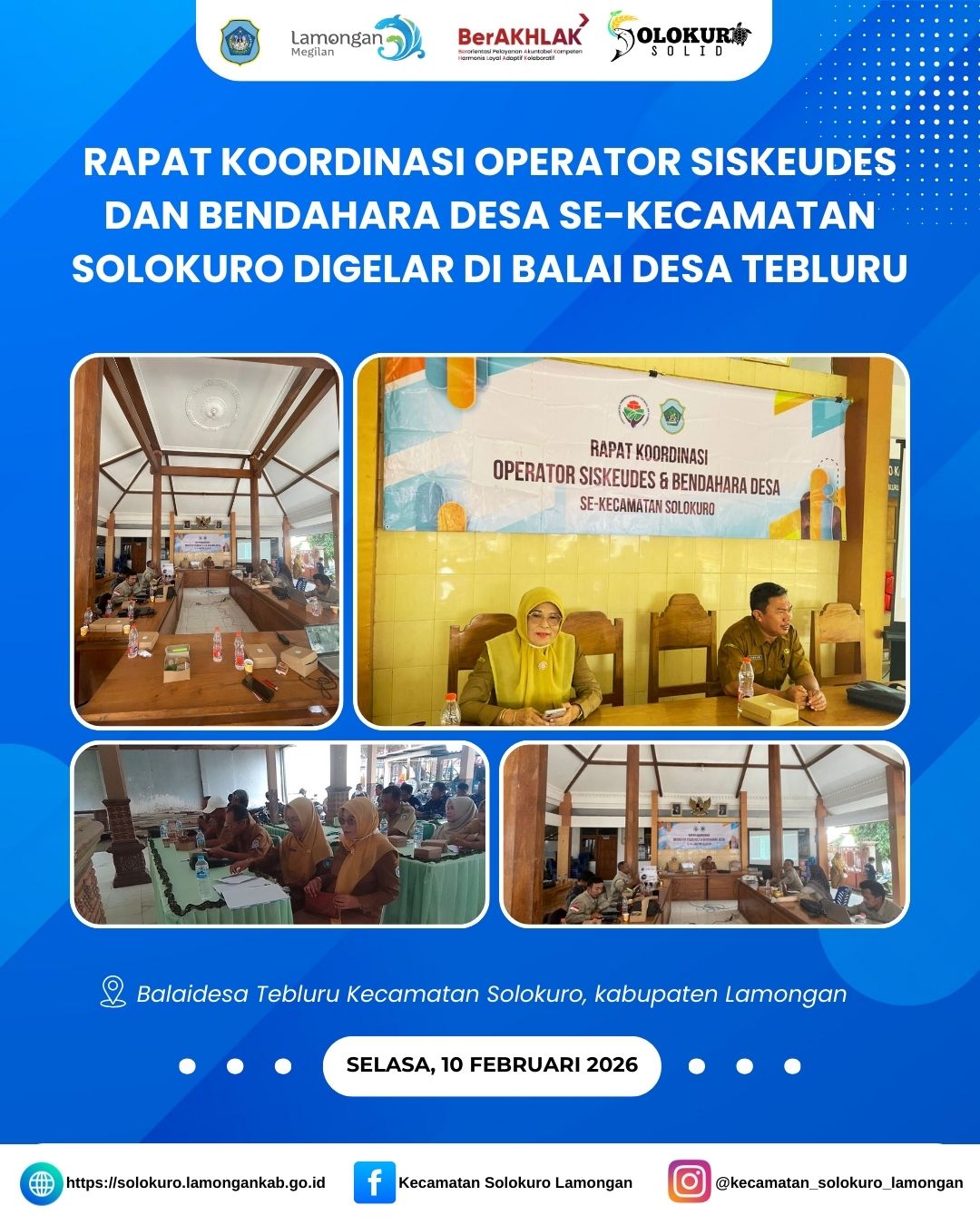 Foto: RAPAT KOORDINASI OPERATOR SISKEUDES DAN BENDAHARA DESA SE-KECAMATAN SOLOKURO DIGELAR DI BALAI DESA TEBLURU