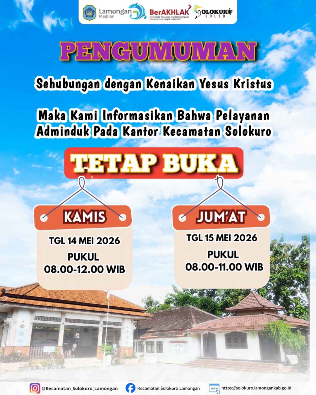 Foto: PENGUMUMAN JADWAL PELAYANAN ADMINDUK KANTOR KECAMATAN SOLOKURO