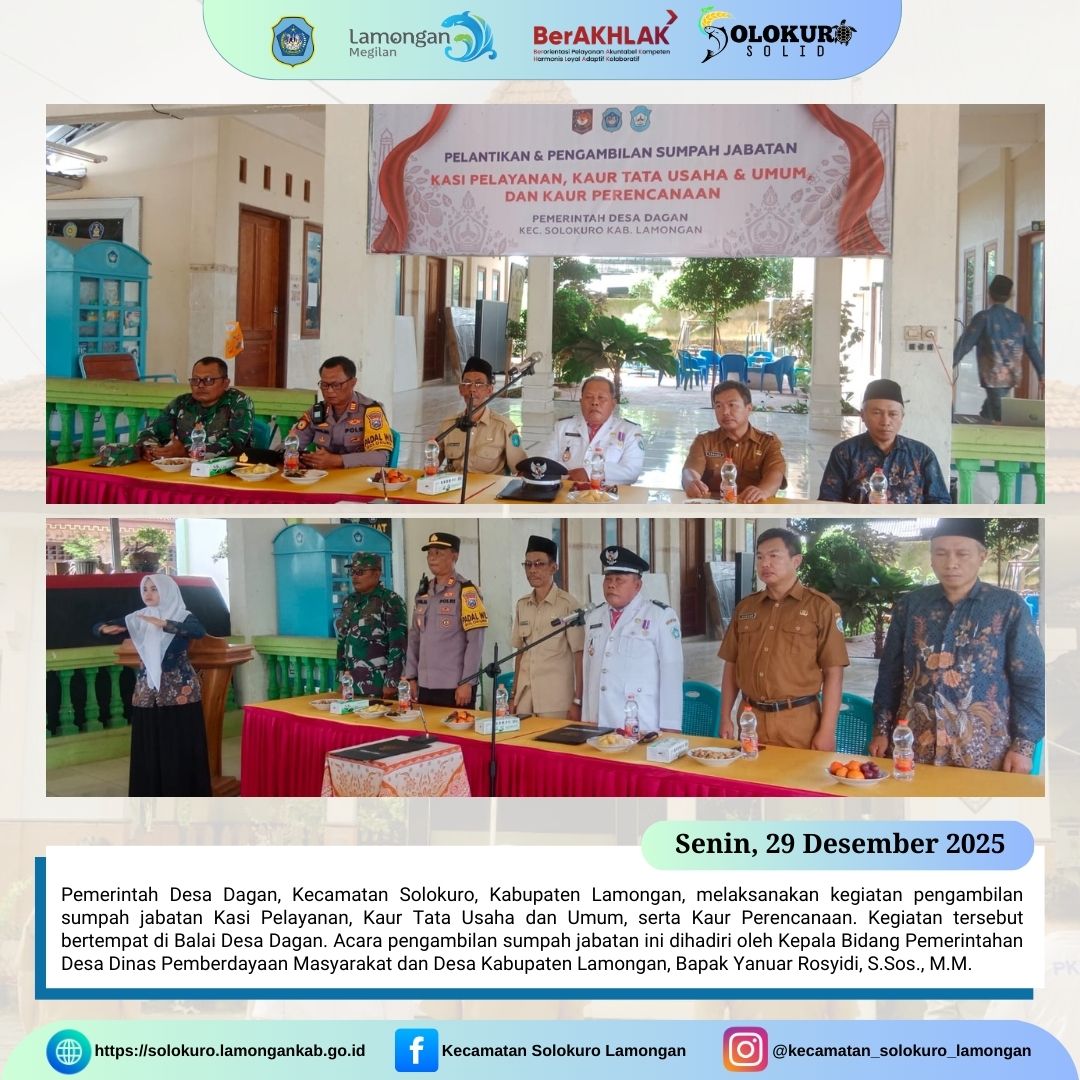 Foto: PENGAMBILAN SUMPAH JABATAN PERANGKAT DESA DAGAN KECAMATAN SOLOKURO KABUPATEN LAMONGAN