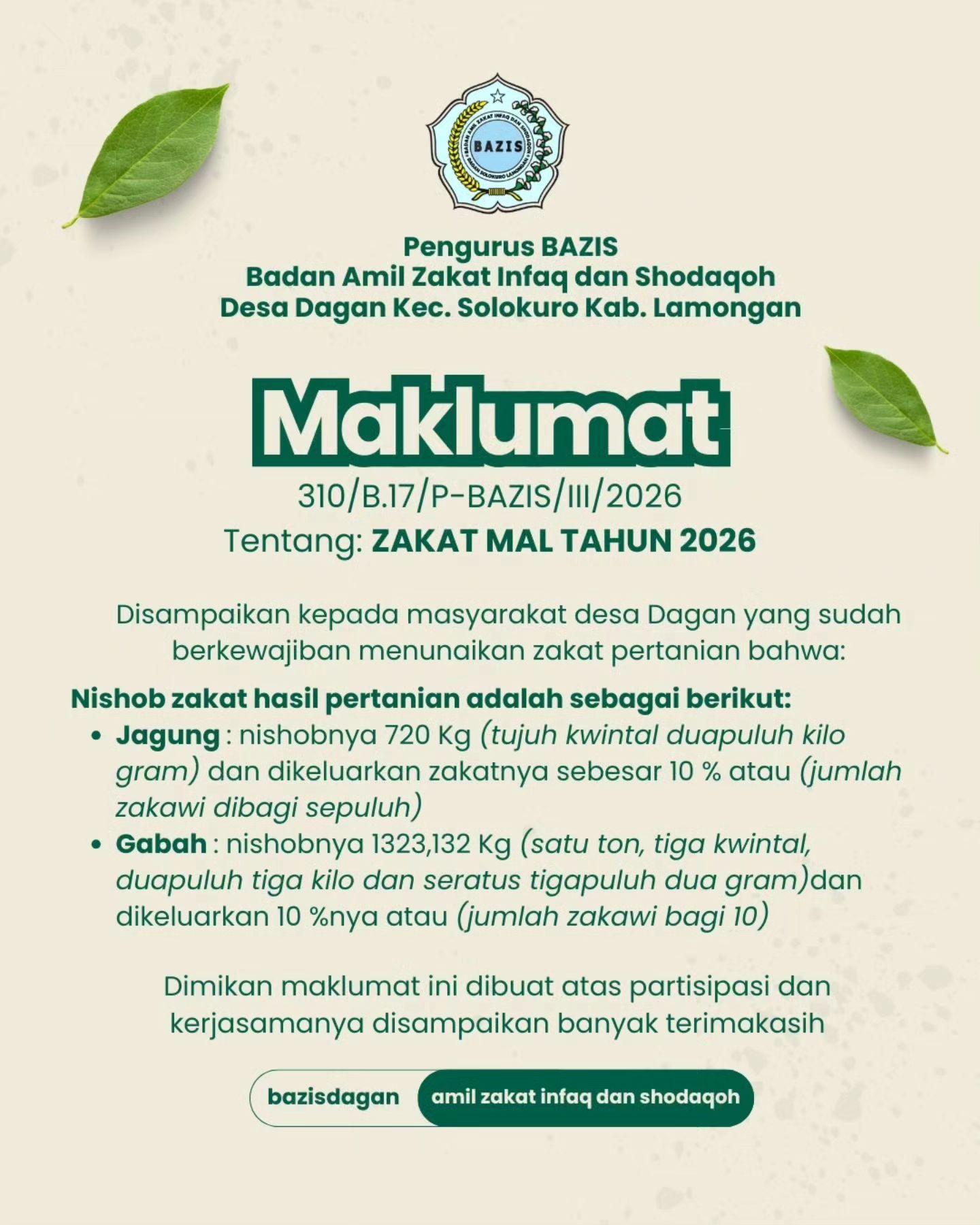 Foto: MAKLUMAT TENTANG ZAKAT MAL TAHUN 2026