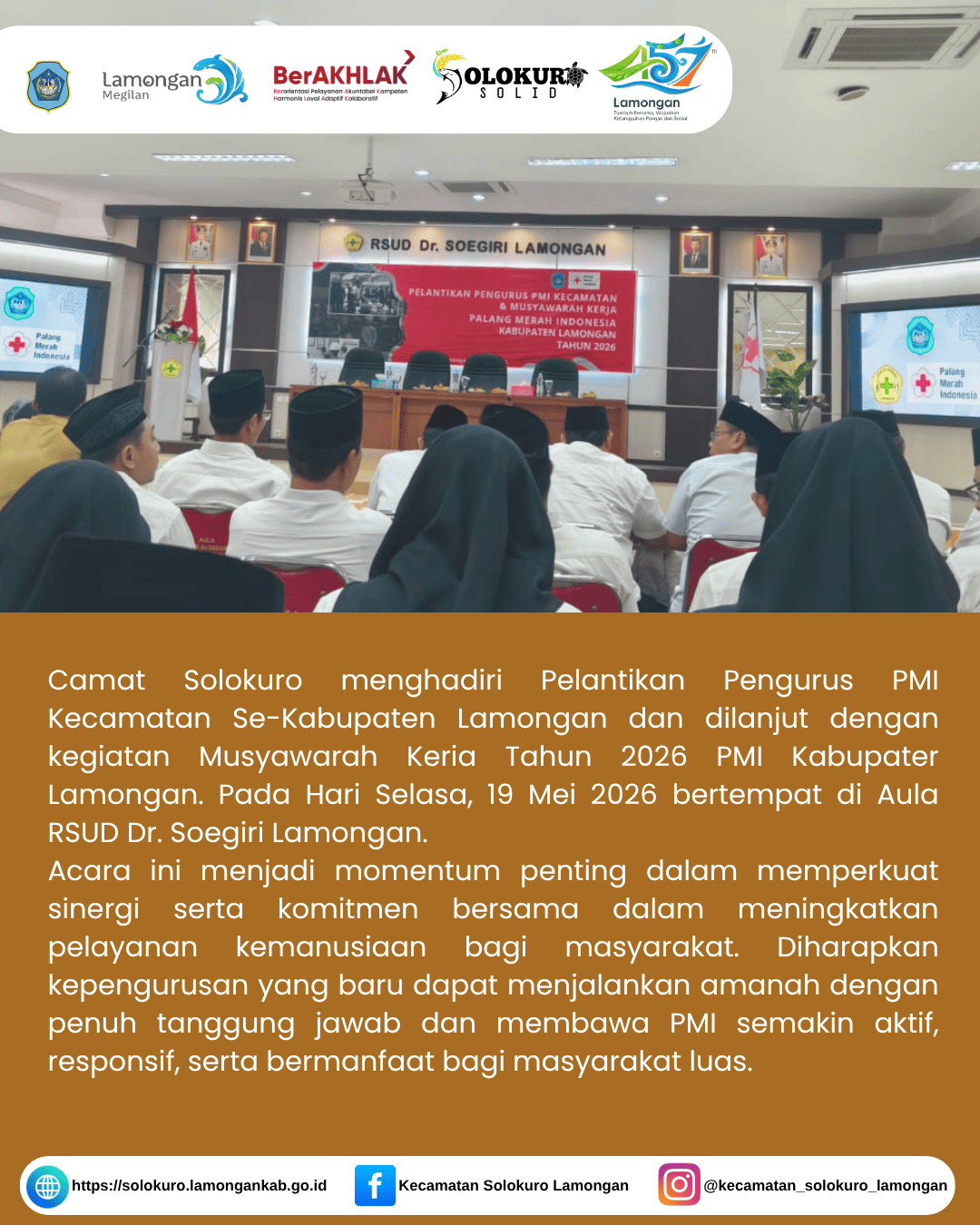 Foto: Pelantikan Pengurus PMI Kecamatan dan Musyawarah Kerja Palang Merah Indonesia Kabupaten Lamongan Tahun 2026