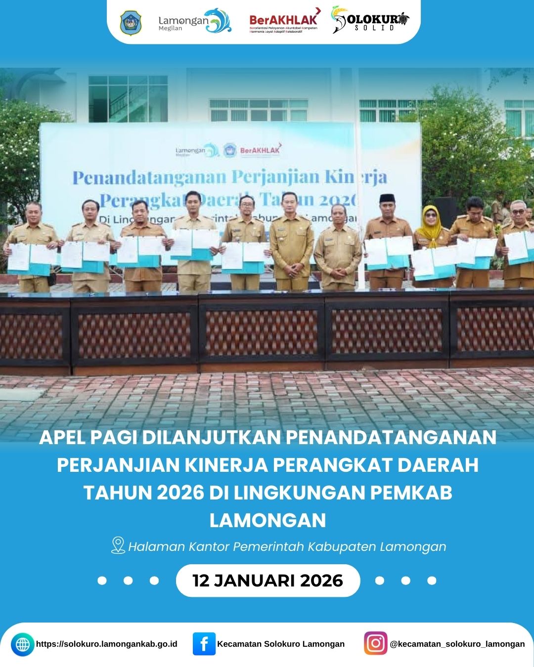 Foto: APEL PAGI DILANJUTKAN PENANDATANGANAN PERJANJIAN KINERJA PERANGKAT DAERAH TAHUN 2026 DI LINGKUNGAN PEMKAB LAMONGAN