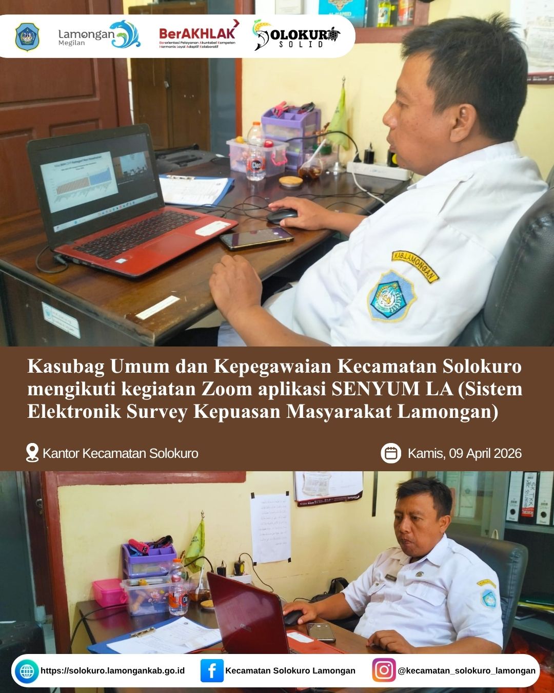 Foto: KASUBAG UMUM DAN KEPEGAWAIAN KECAMATAN SOLOKURO IKUTI ZOOM APLIKASI SENYUM LA