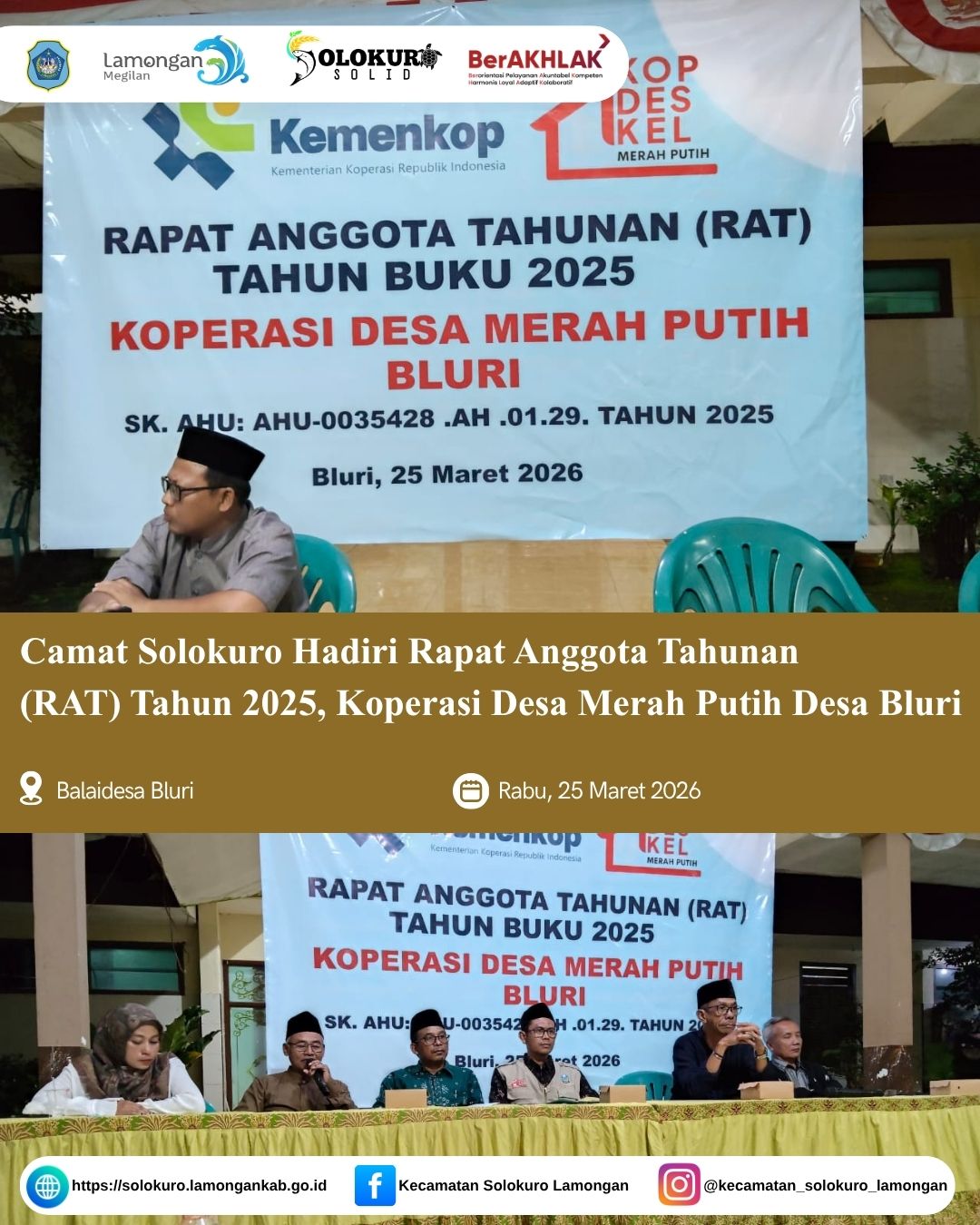 Foto: CAMAT SOLOKURO HADIRI RAPAT ANGGOTA TAHUNAN (RAT) TAHUN 2025 KOPERASI DESA MERAH PUTIH DESA BLURI