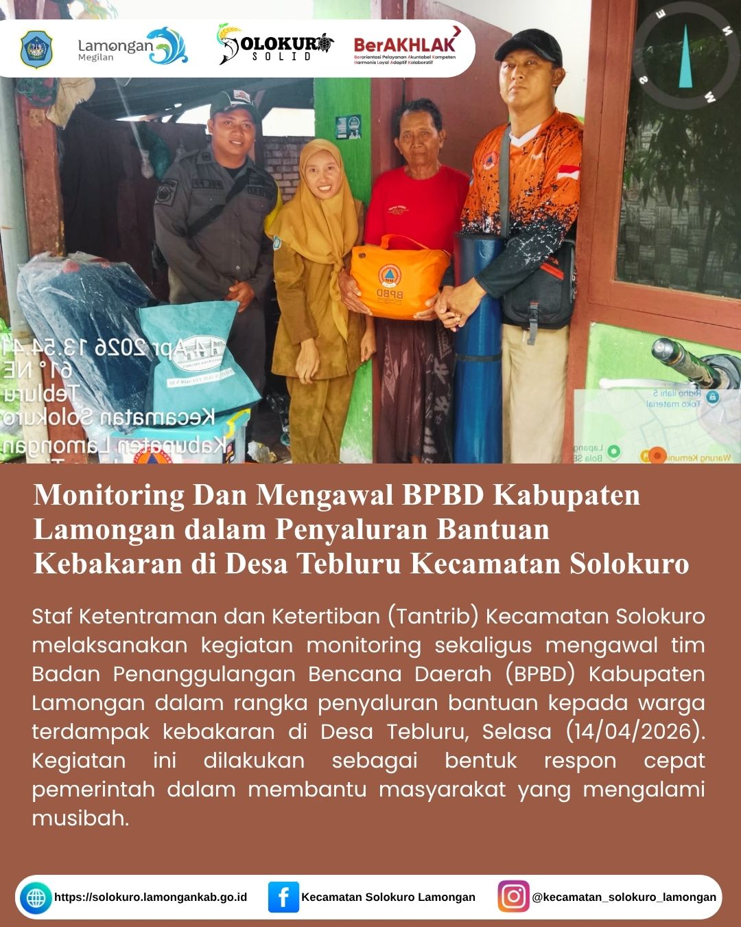 Foto: STAF TANTRIB KECAMATAN SOLOKURO MONITORING DAN MENGAWAL BPBD KABUPATEN LAMONGAN DALAM PENYALURAN BANTUAN KEBAKARAN DI DESA TEBLURU