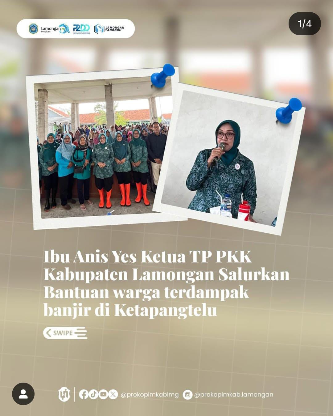 Foto: KETUA TP PKK KABUPATEN LAMONGAN SALURKAN BANTUAN WARGA TERDAMPAK BANJIR DI KETAPANGTELU