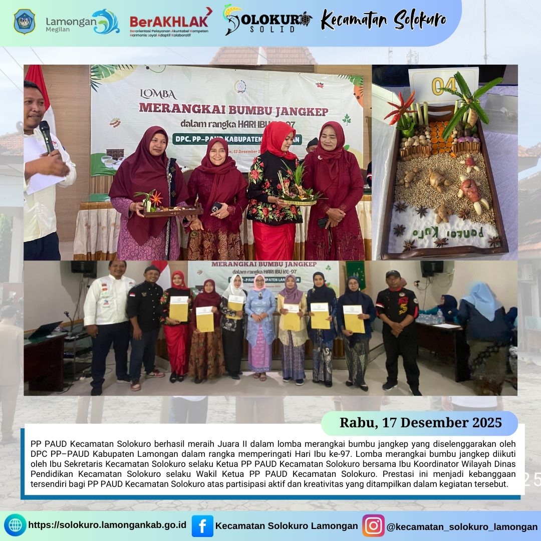 Foto: PP PAUD KECAMATAN SOLOKURO RAIH JUARA II LOMBA MERANGKAI BUMBU JANGKEP DALAM PERINGATAN HARI IBU KE-97