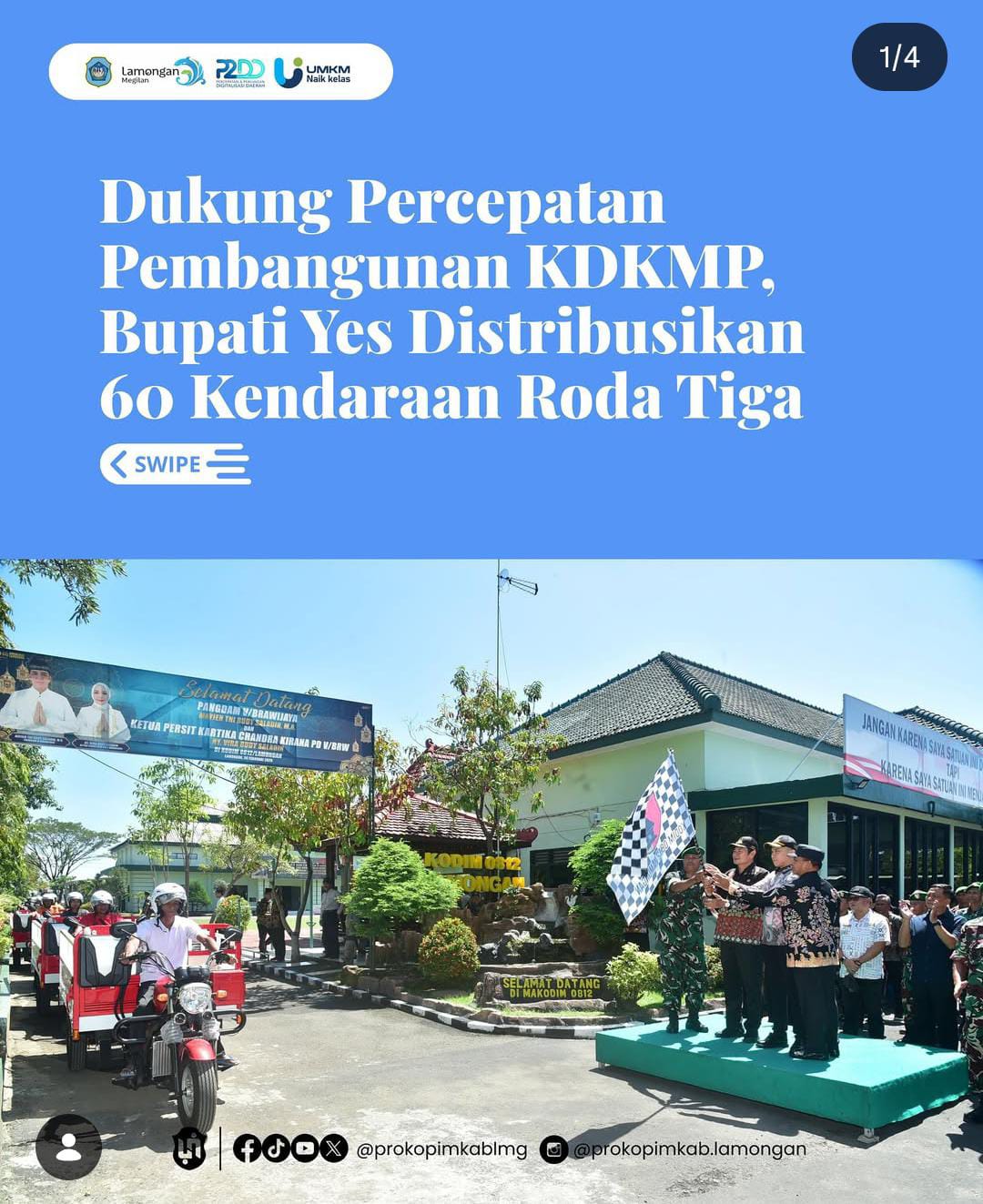 Foto: Dukung Percepatan Pembangunan KDKMP, Bupati Yes Distribusikan 60 Kendaraan Roda Tiga
