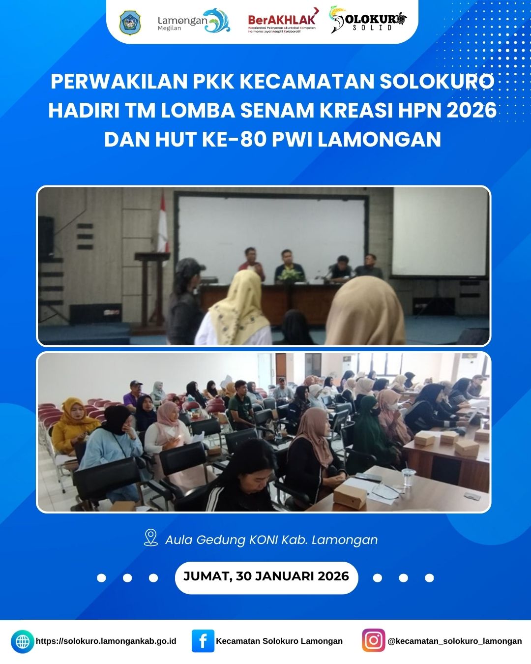 Foto: PERWAKILAN PKK KECAMATAN SOLOKURO HADIRI TM LOMBA SENAM KREASI HPN 2026 DAN HUT KE-80 PWI LAMONGAN