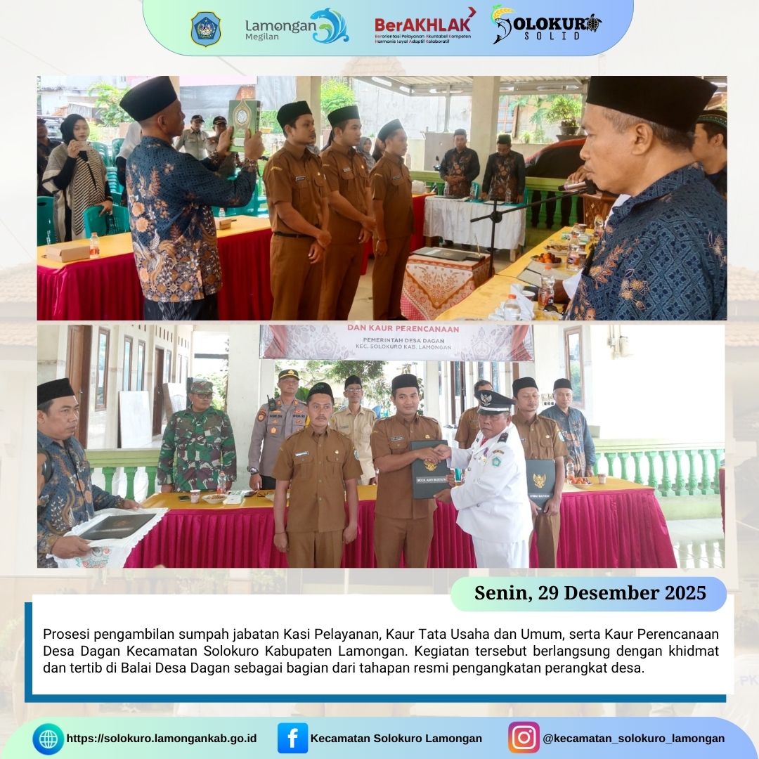 Foto: PROSESI PENGAMBILAN SUMPAH JABATAN PERANGKAT DESA DAGAN KECAMATAN SOLOKURO KABUPATEN LAMONGAN