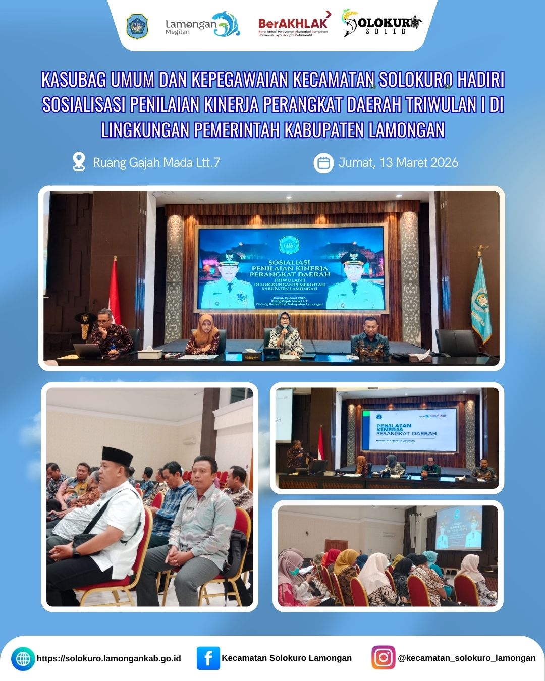 Foto: KASUBAG UMUM DAN KEPEGAWAIAN KECAMATAN SOLOKURO HADIRI SOSIALISASI PENILAIAN KINERJA PERANGKAT DAERAH TRIWULAN I DI LINGKUNGAN PEMERINTAH KABUPATEN LAMONGAN