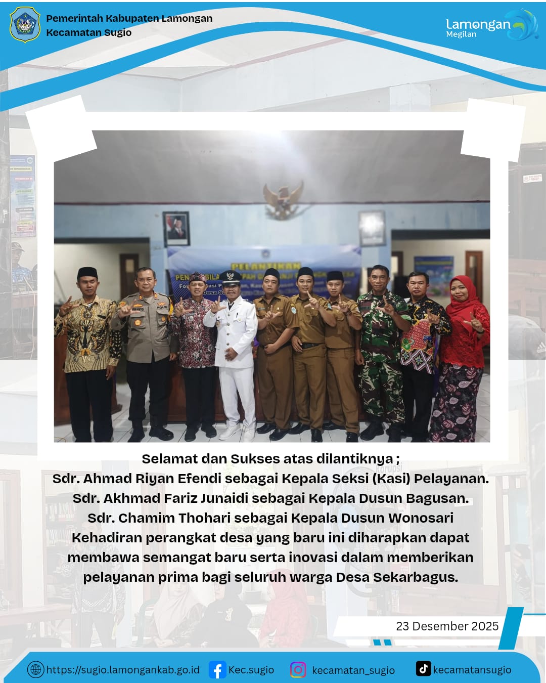 Foto: Selamat dan Sukses atas Dilantiknya Perangkat Desa Sekarbagus