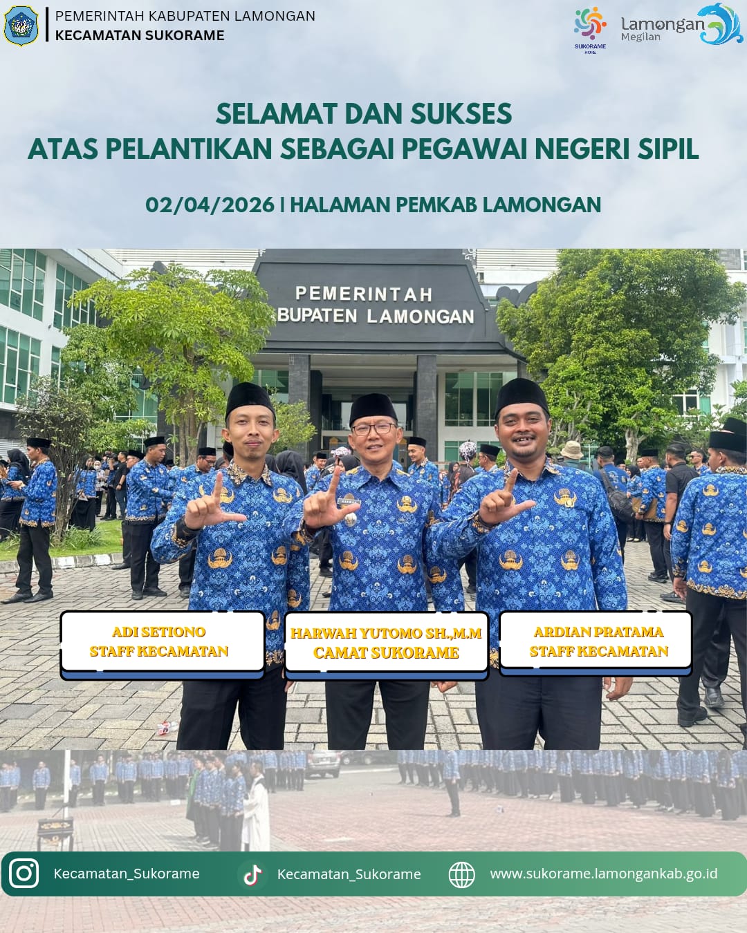 Foto: Selamat dan sukses atas pelantikan sebagai Pegawai Negeri Sipil kepada Saudara Adi Setiono, A.Md dan Saudara Ardian Pratama, S.M.